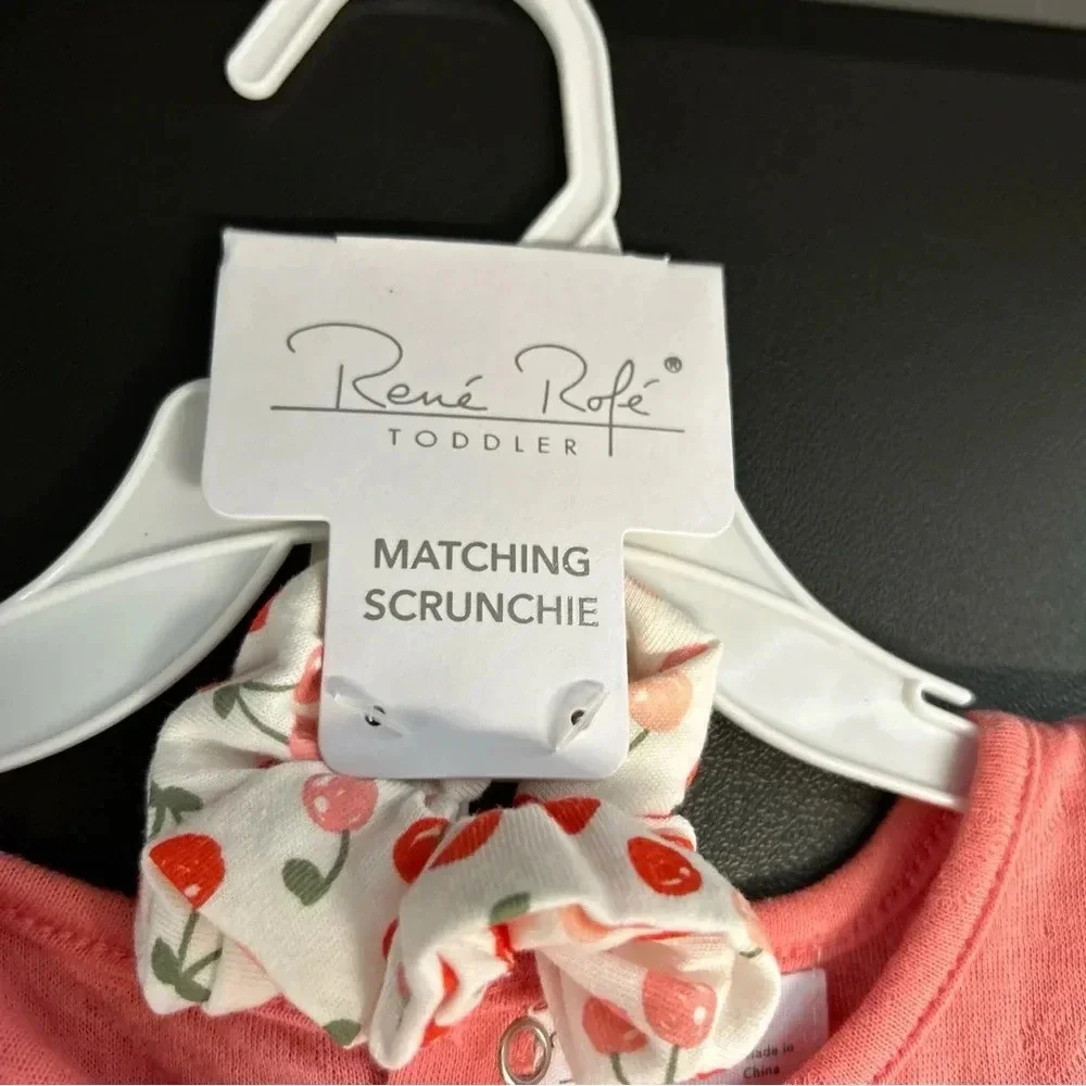 NWT Toddler Girls Rene Rofe’ 4T Outfit Set Pants Top & Scrunchie Cherries‎
